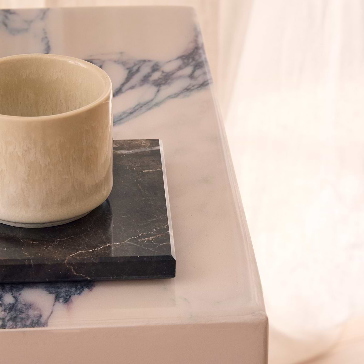 Atella - Arabescato Rectangular Premium Solid Marble Side Table