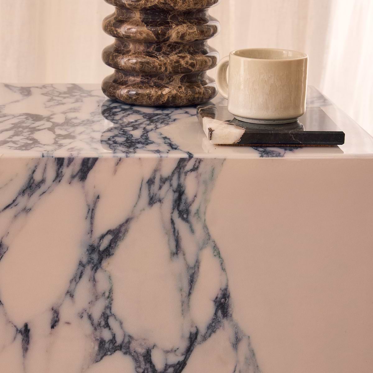 Atella - Arabescato Rectangular Premium Solid Marble Side Table