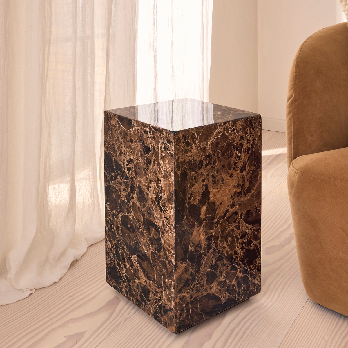 Atella - Dark Emperador Rectangular Premium Solid Marble Side Table