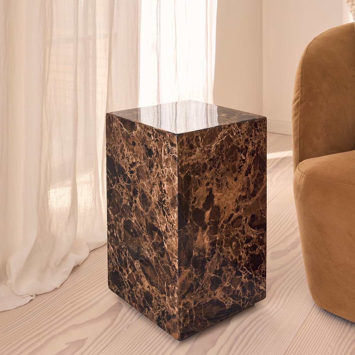 Atella - Dark Emperador Rectangular Premium Solid Marble Side Table