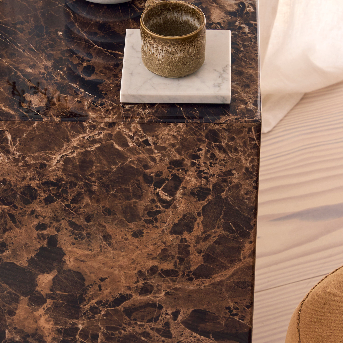 Atella - Dark Emperador Rectangular Premium Solid Marble Side Table