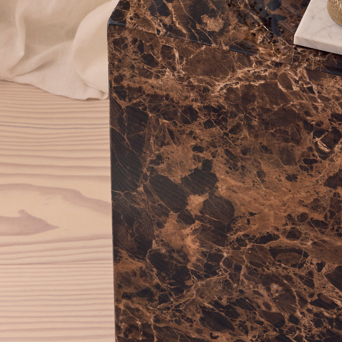 Atella - Dark Emperador Rectangular Premium Solid Marble Side Table