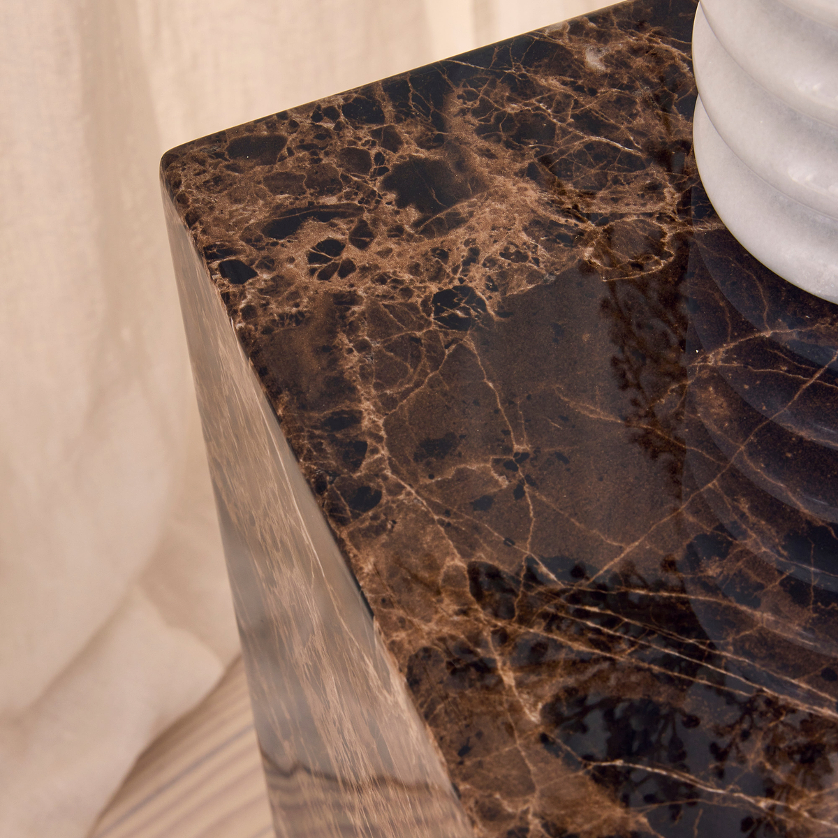 Atella - Dark Emperador Rectangular Premium Solid Marble Side Table