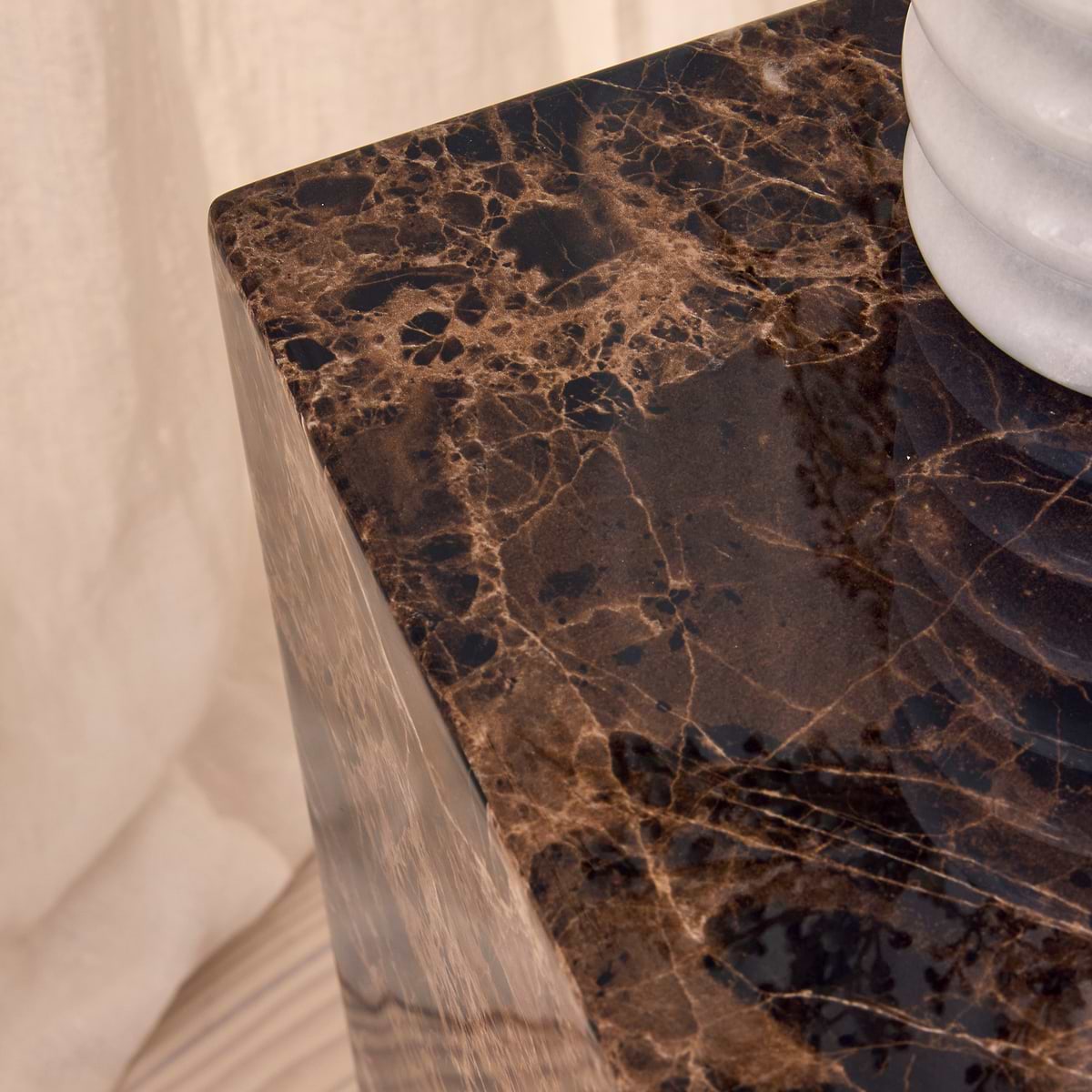 Atella - Dark Emperador Rectangular Premium Solid Marble Side Table