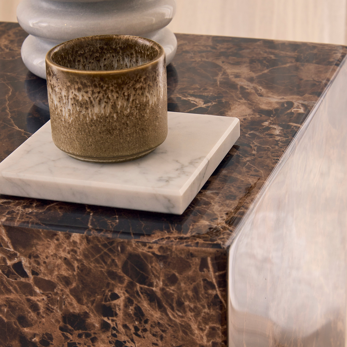 Atella - Dark Emperador Rectangular Premium Solid Marble Side Table