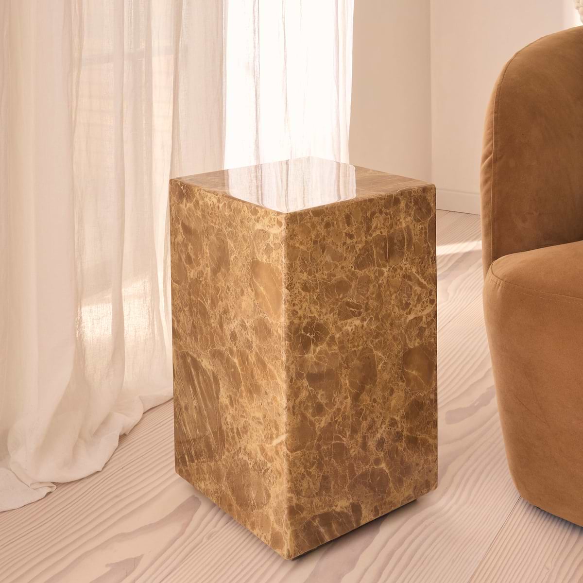 Atella - Light Emperador Rectangular Premium Solid Marble Side Table