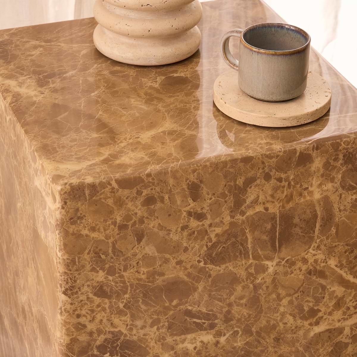 Atella - Light Emperador Rectangular Premium Solid Marble Side Table