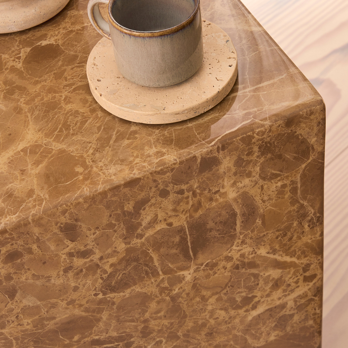 Atella - Light Emperador Rectangular Premium Solid Marble Side Table