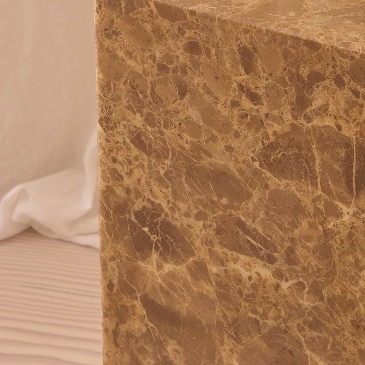 Atella - Light Emperador Rectangular Premium Solid Marble Side Table