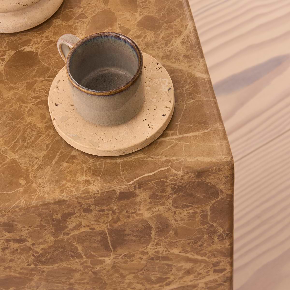 Atella - Light Emperador Rectangular Premium Solid Marble Side Table