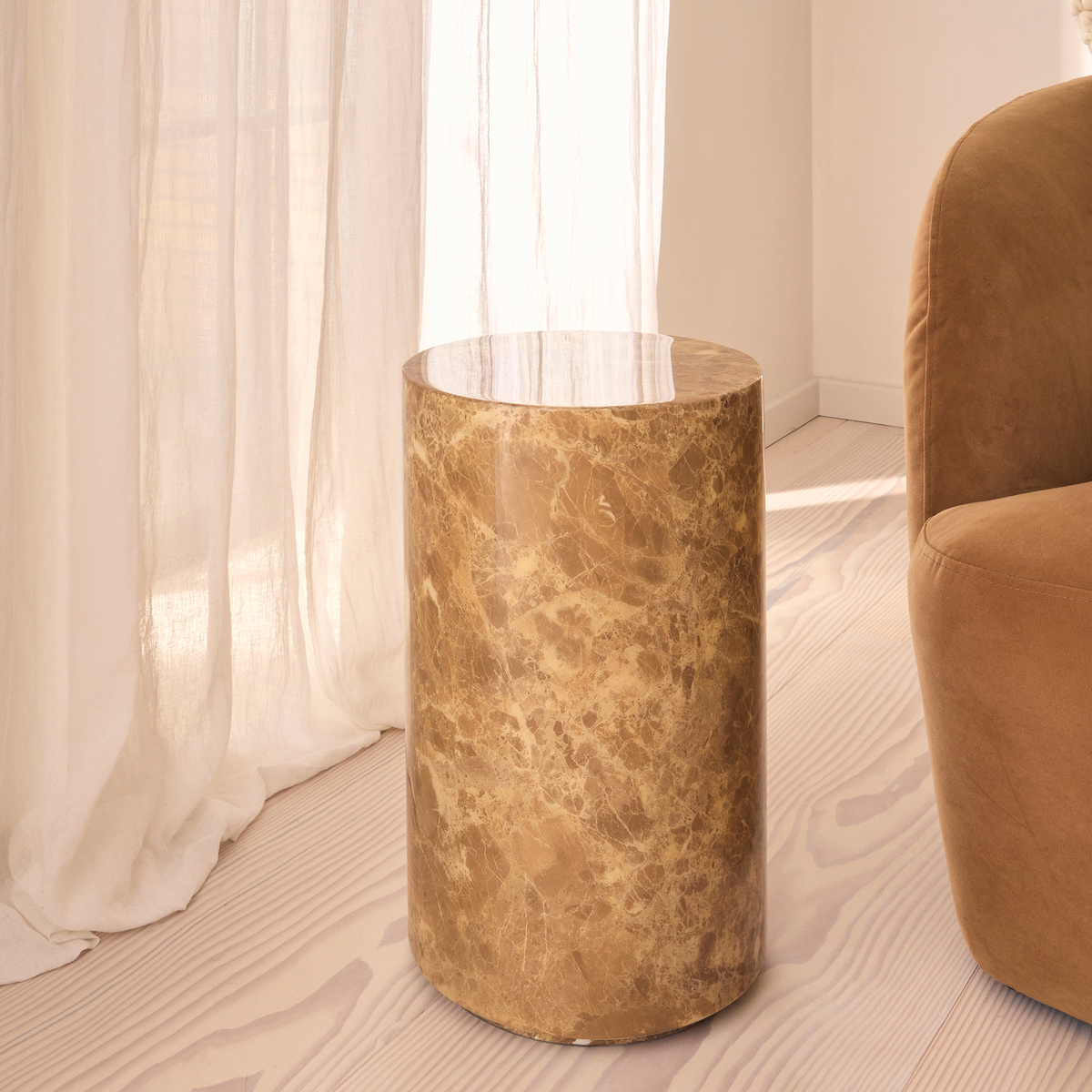 Atella - Light Emperador Round Premium Solid Marble Side Table