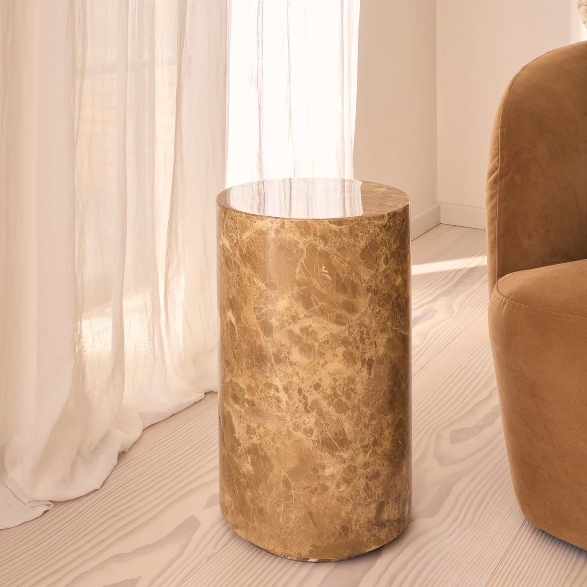 Atella - Light Emperador Round Premium Solid Marble Side Table