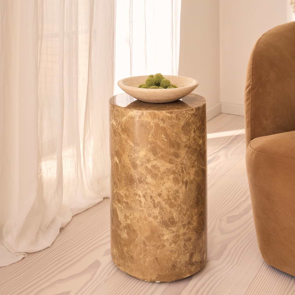 Atella - Light Emperador Round Premium Solid Marble Side Table