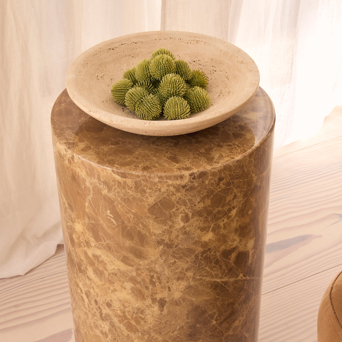 Atella - Light Emperador Round Premium Solid Marble Side Table