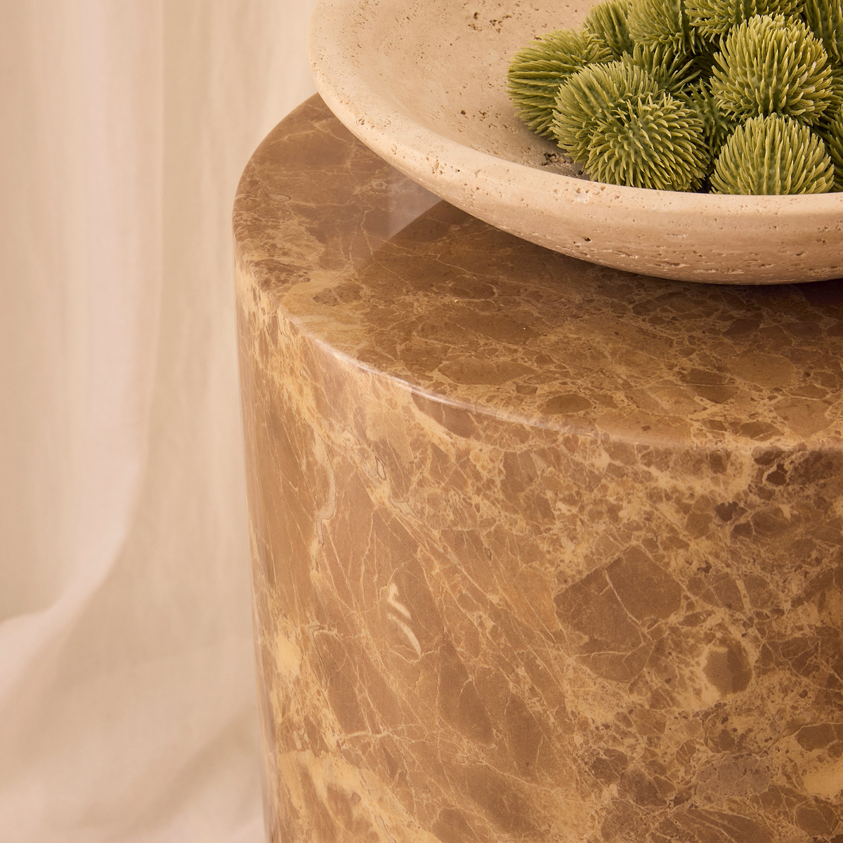 Atella - Light Emperador Round Premium Solid Marble Side Table