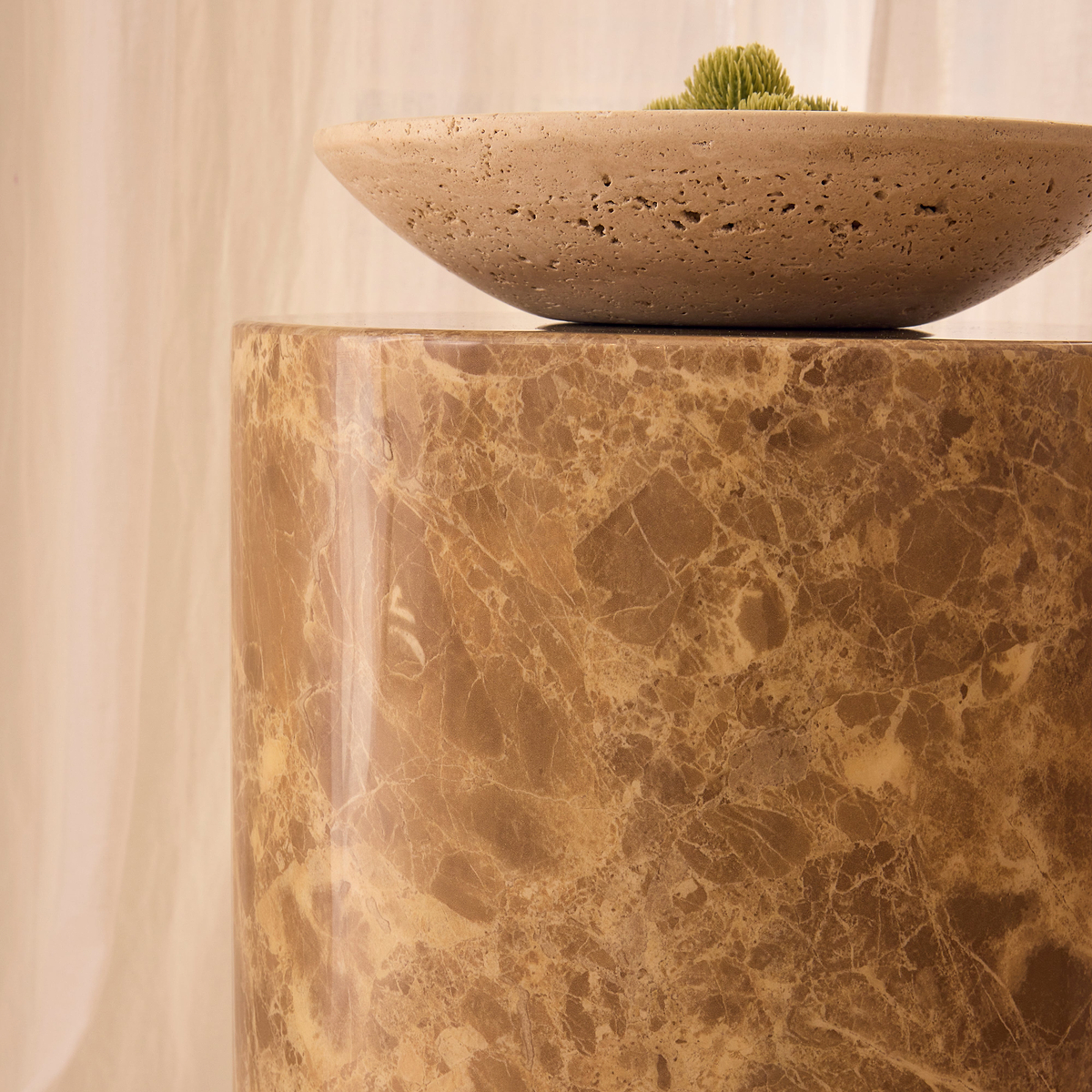 Atella - Light Emperador Round Premium Solid Marble Side Table
