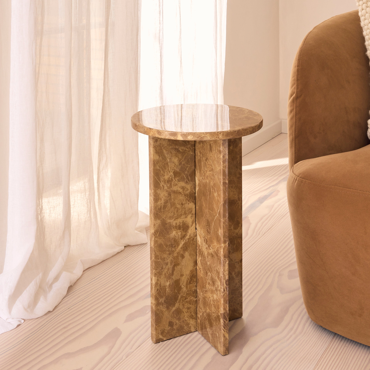 Ravello - Light Emperador Round Premium Solid Marble Side Table