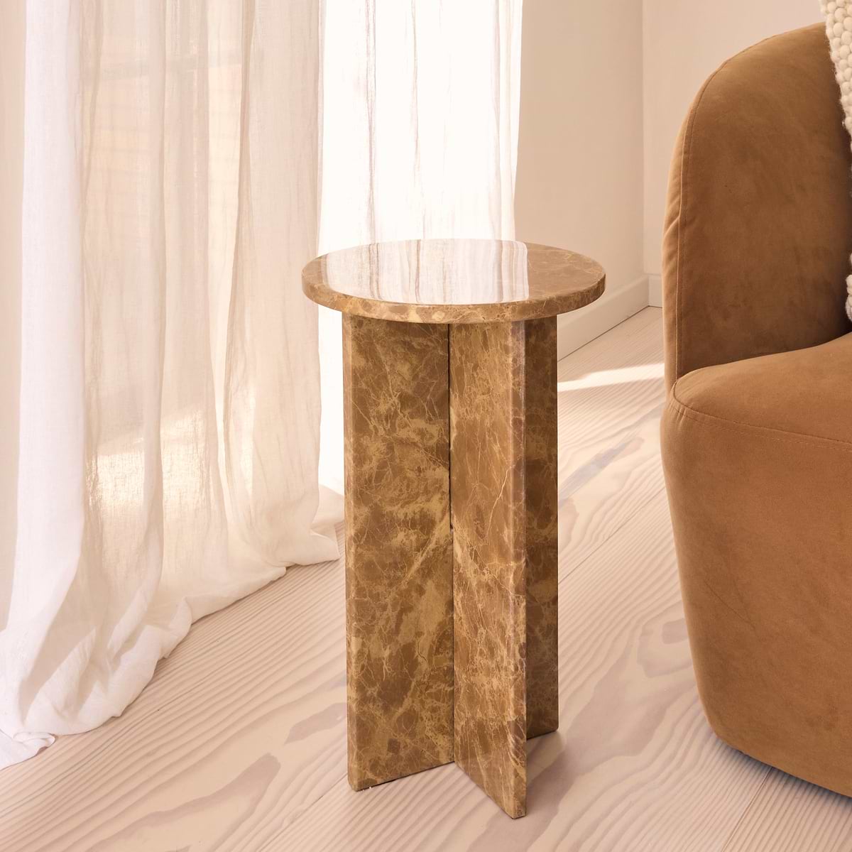 Ravello - Light Emperador Round Premium Solid Marble Side Table