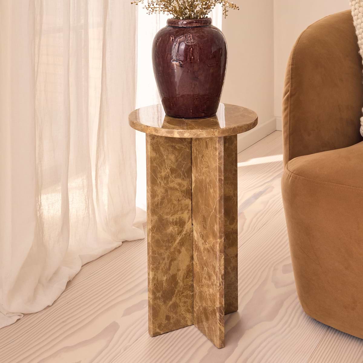 Ravello - Light Emperador Round Premium Solid Marble Side Table