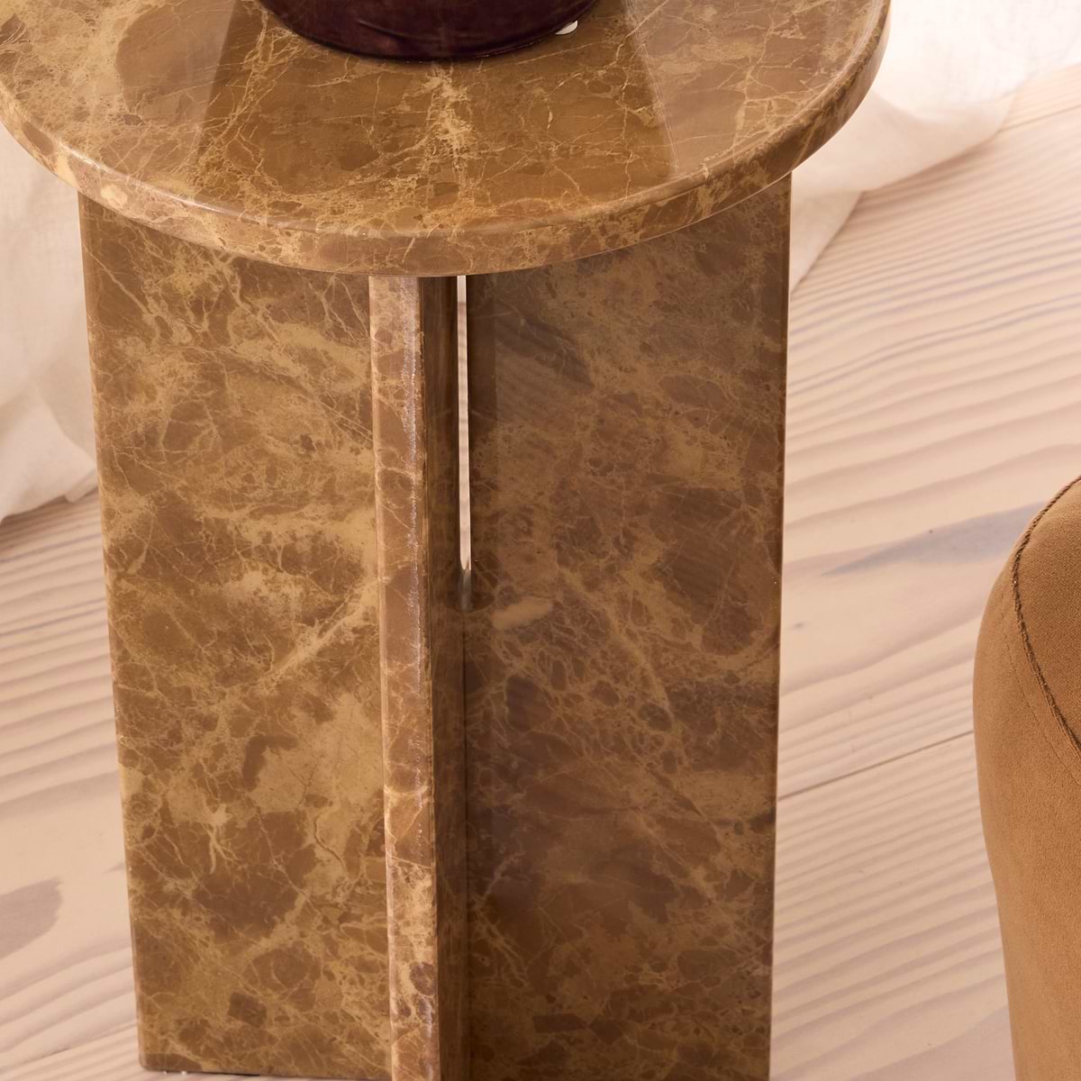 Ravello - Light Emperador Round Premium Solid Marble Side Table