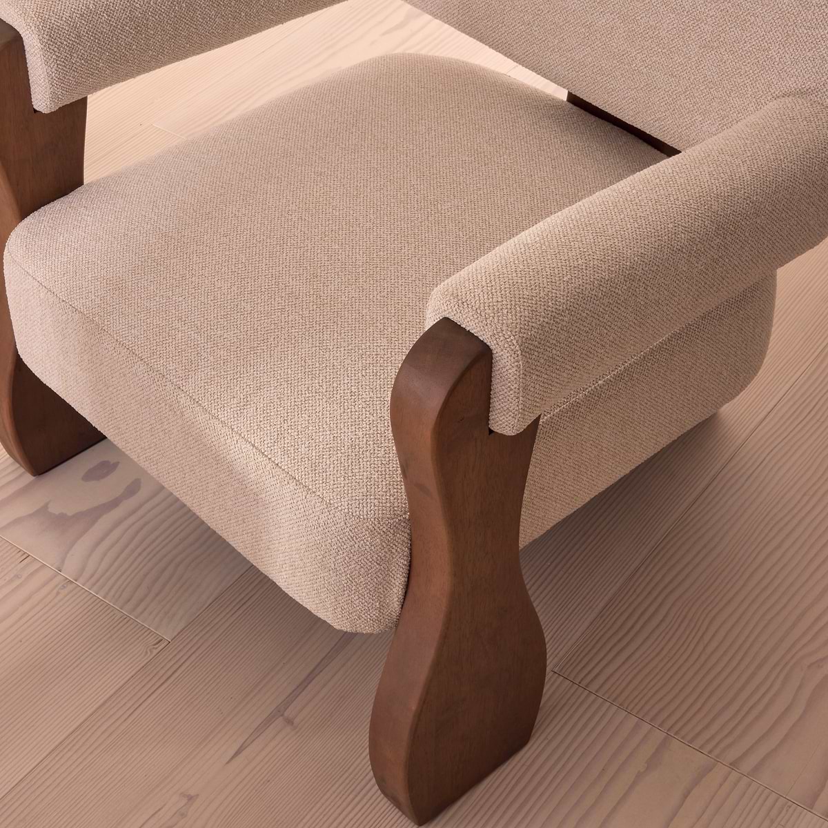 Ferne - Fabric Accent Chair Ivory & Dark Wood