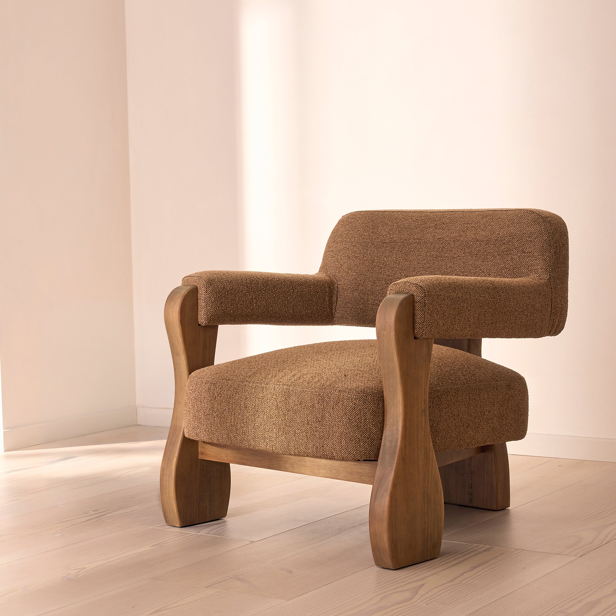 Ferne - Fabric Accent Chair Brown & Warm Wood