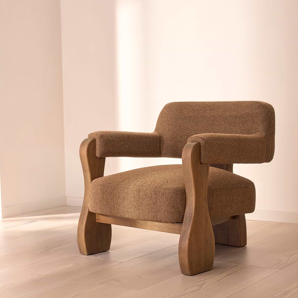 Ferne - Fabric Accent Chair Brown & Warm Wood