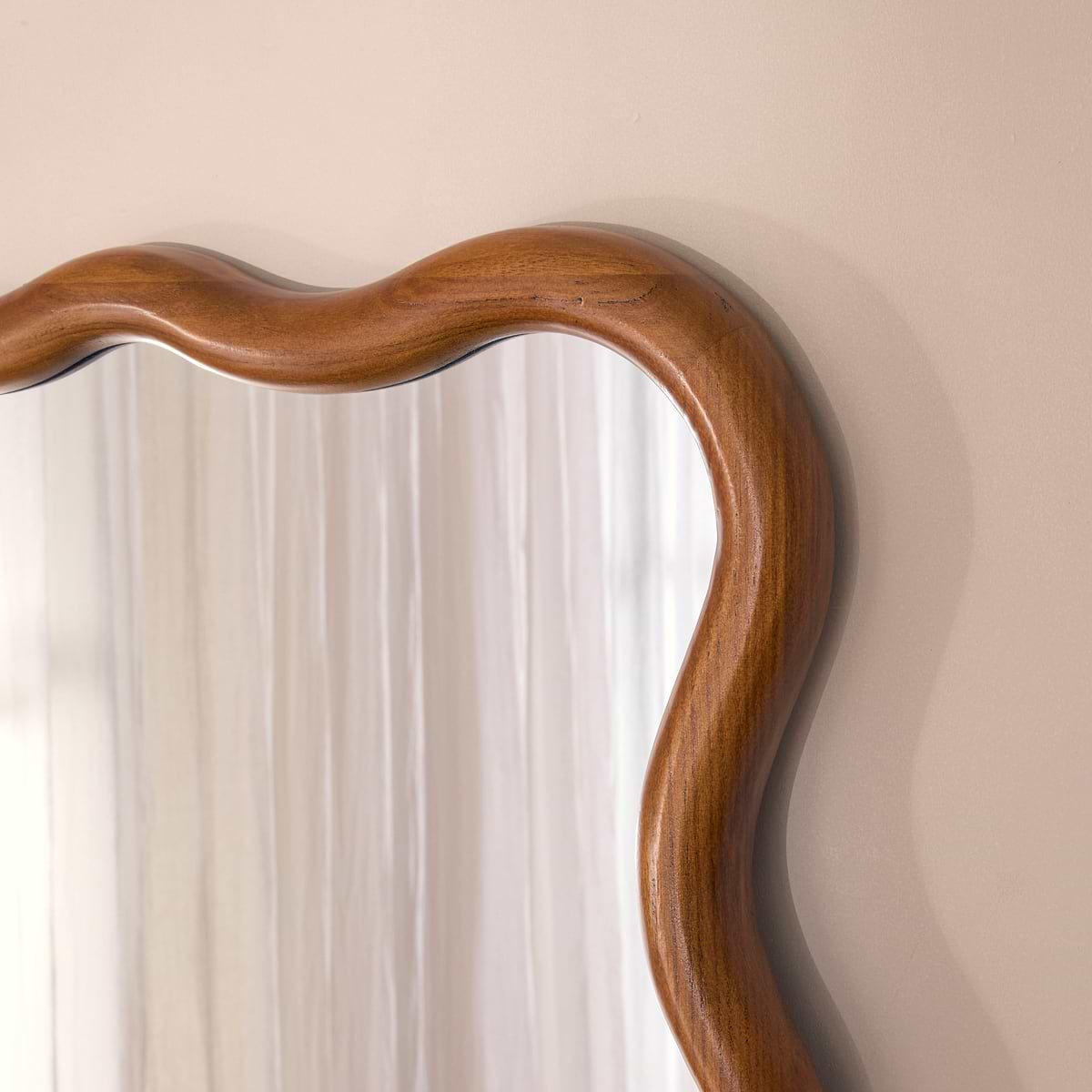 Marea - Dark Wood Wavy Retro Wall Mirror 100cm x 70cm