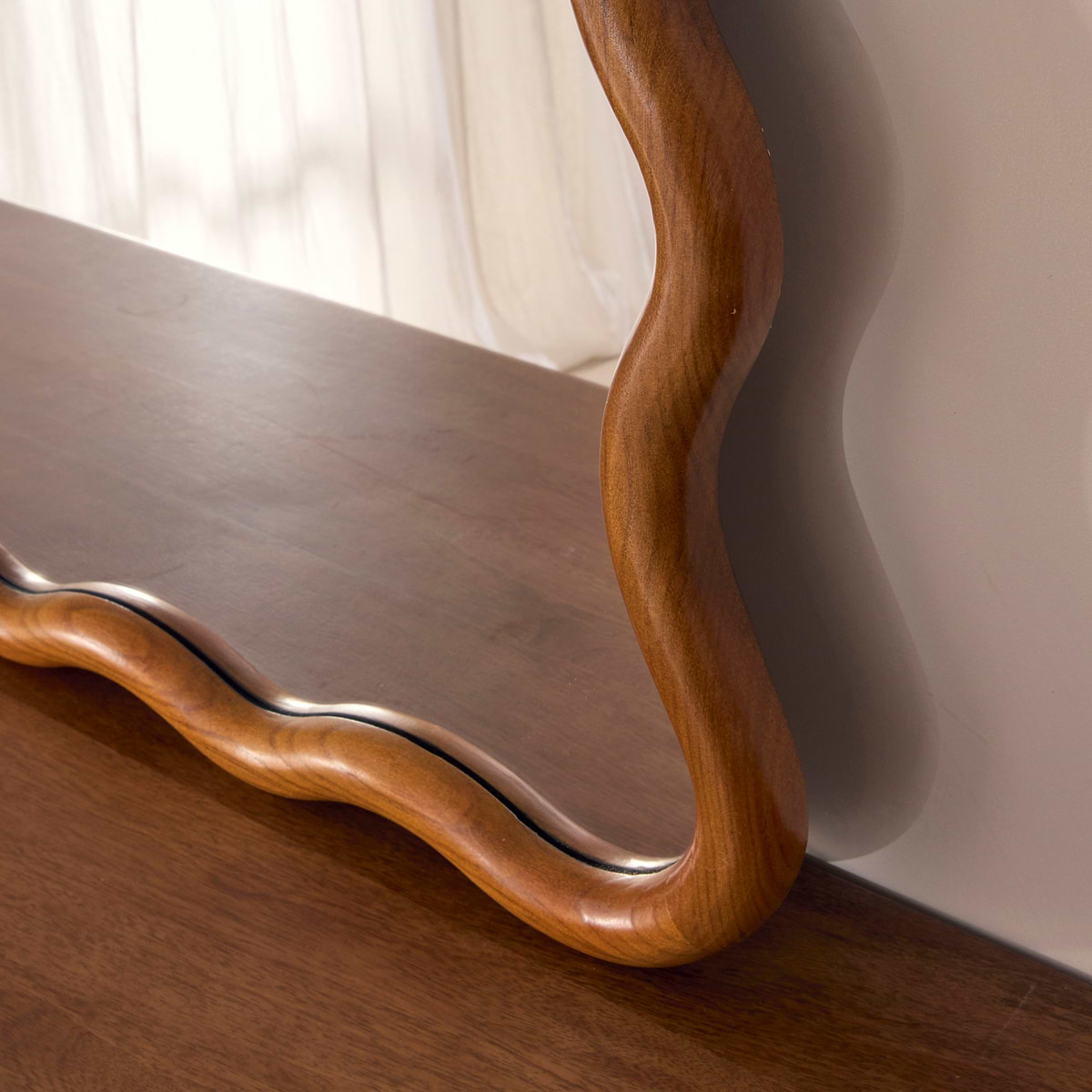 Marea - Dark Wood Wavy Retro Wall Mirror 100cm x 70cm