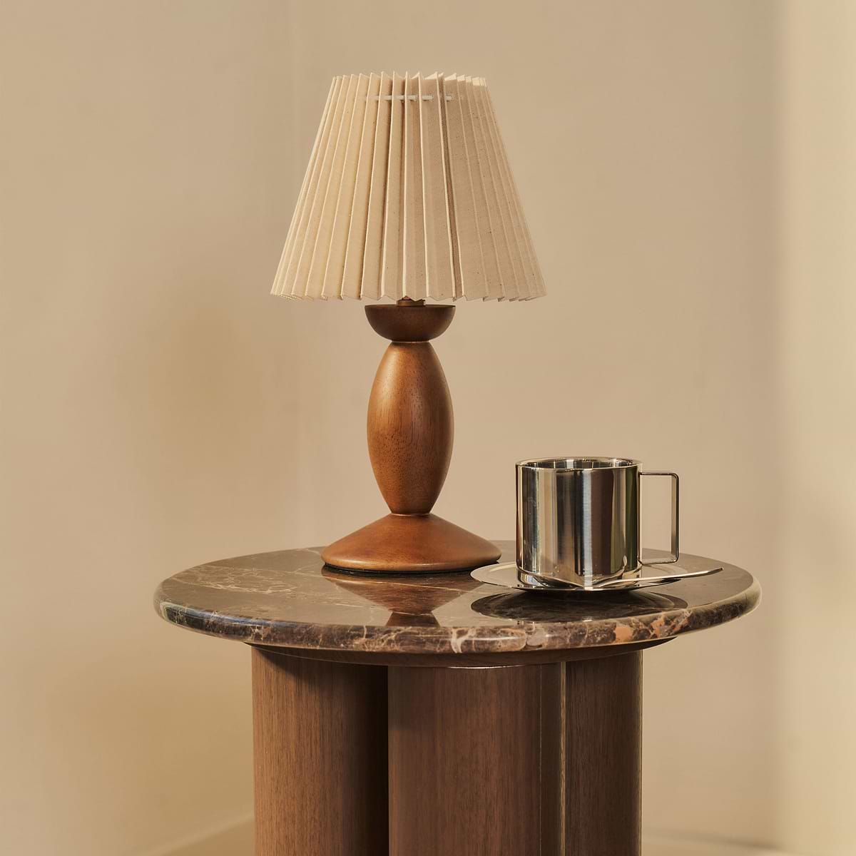 Trivium - Dark Emperador Round Dark Wood Premium Side Table