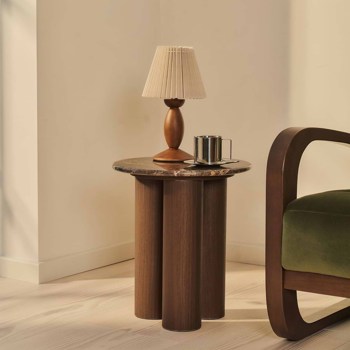 Trivium - Dark Emperador Round Dark Wood Premium Side Table