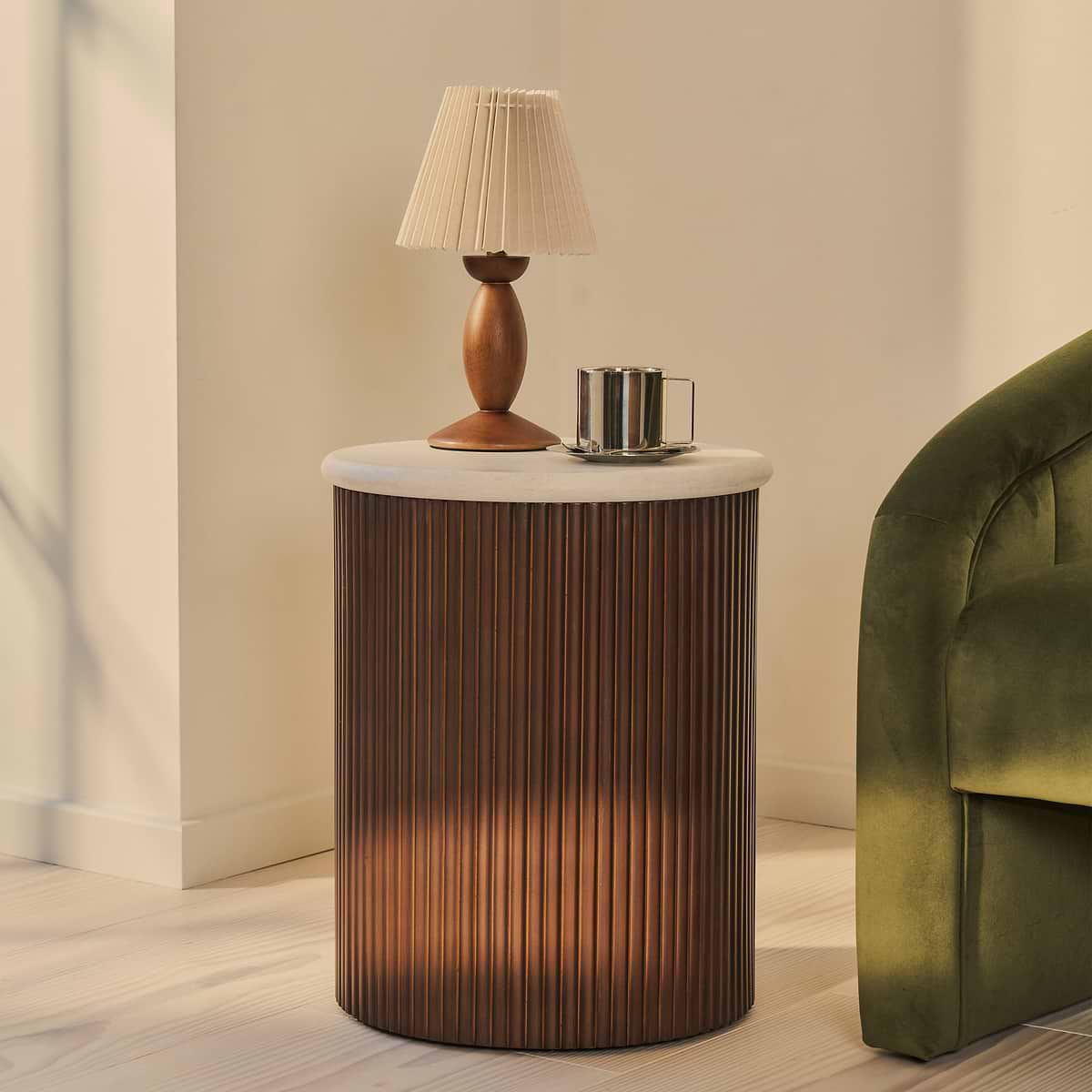 Cove - Dark Wood Ribbed Round Side Table