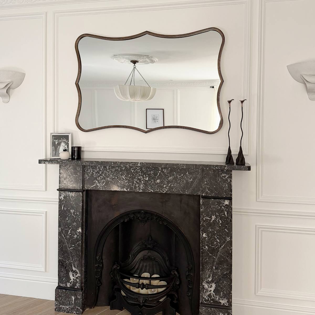 Elise - Antique Bronze Art Deco Metal Overmantle Mirror 90cm x 60cm