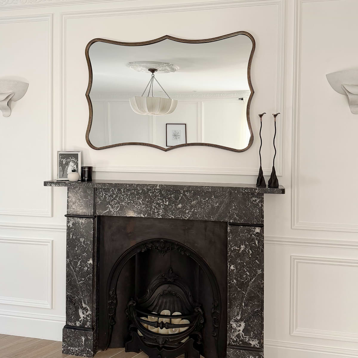 Elise - Antique Bronze Art Deco Metal Overmantle Mirror 90cm x 60cm