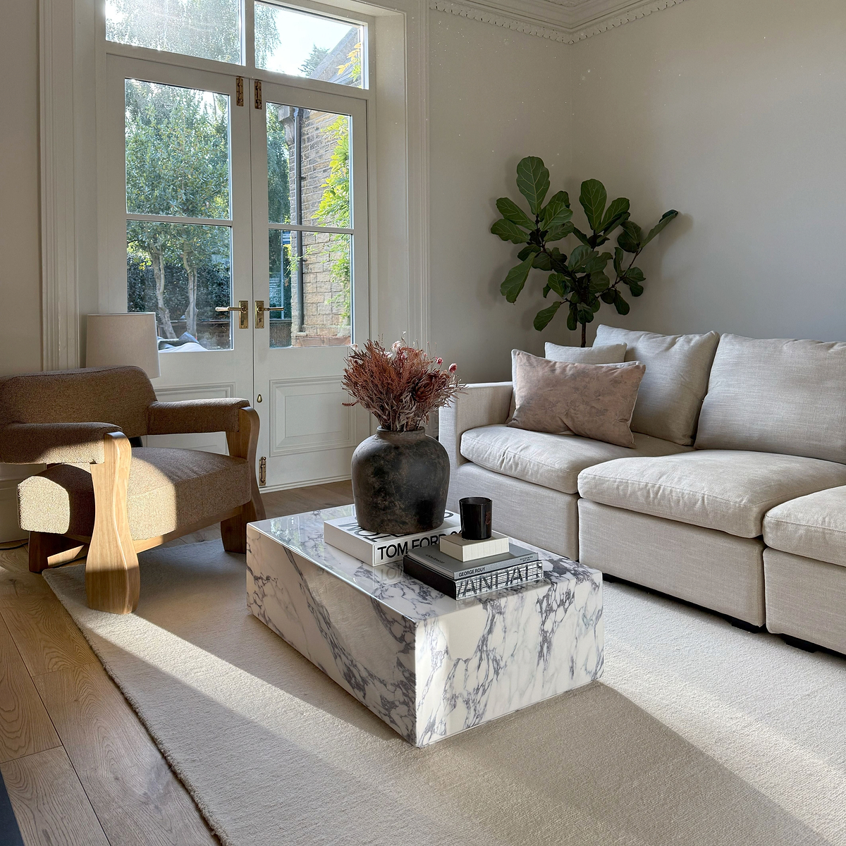 Atella - Arabescato Rectangular Premium Solid Marble Coffee Table