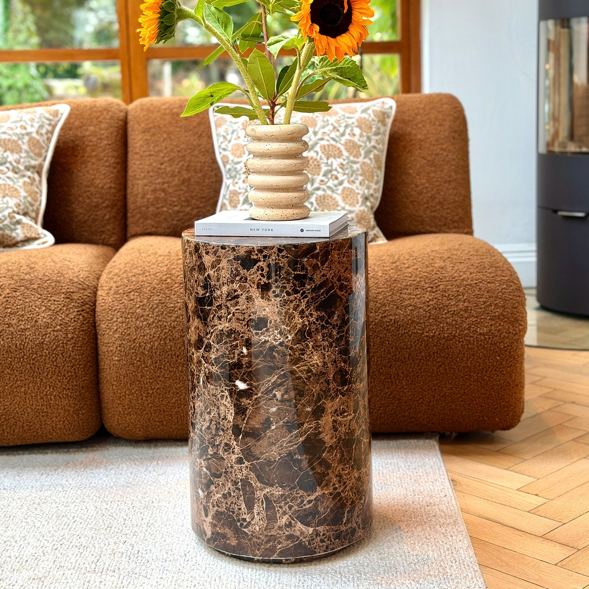 Atella - Dark Emperador Round Premium Solid Marble Side Table
