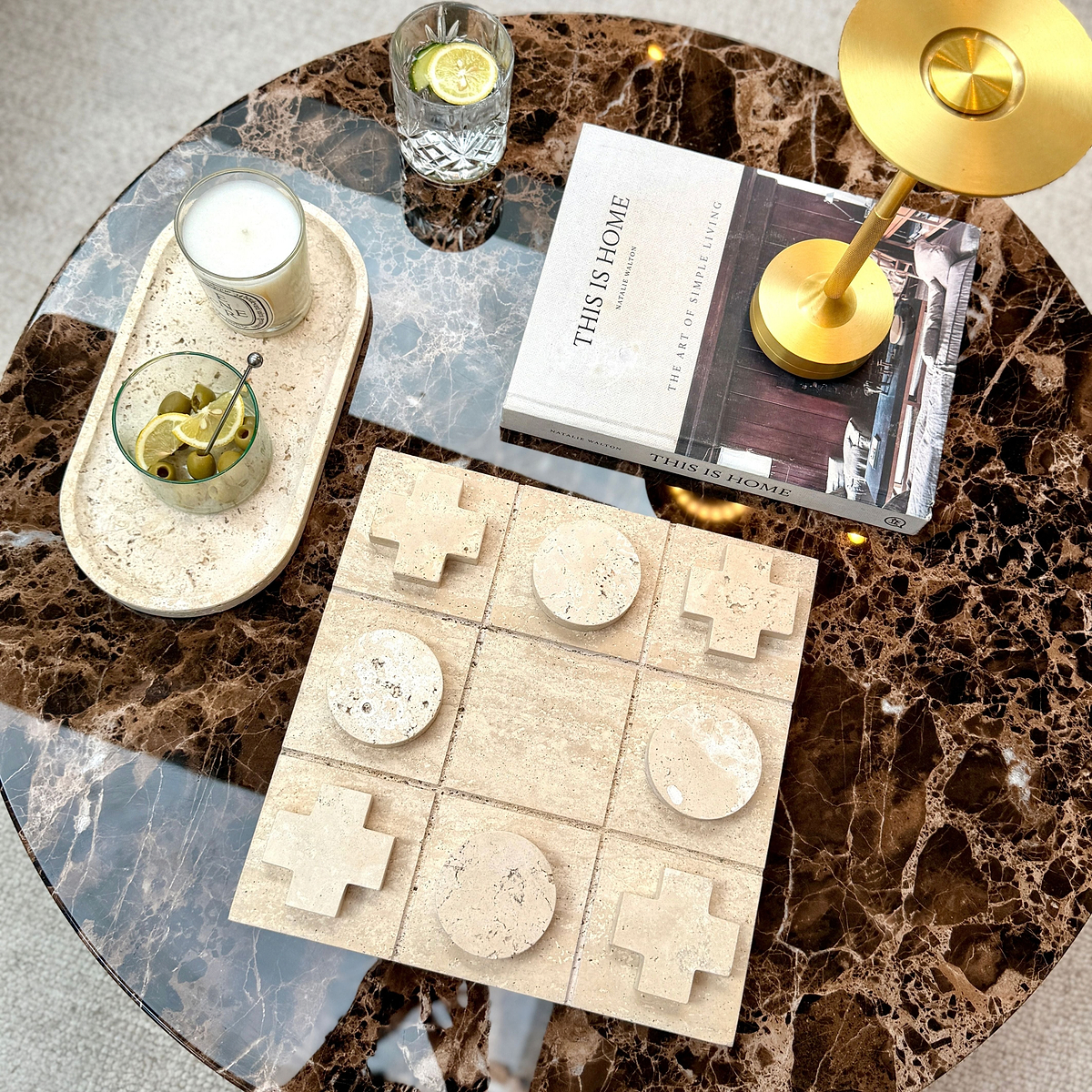 Noughts And Crosses - Cream Travertine Decorative Accessory