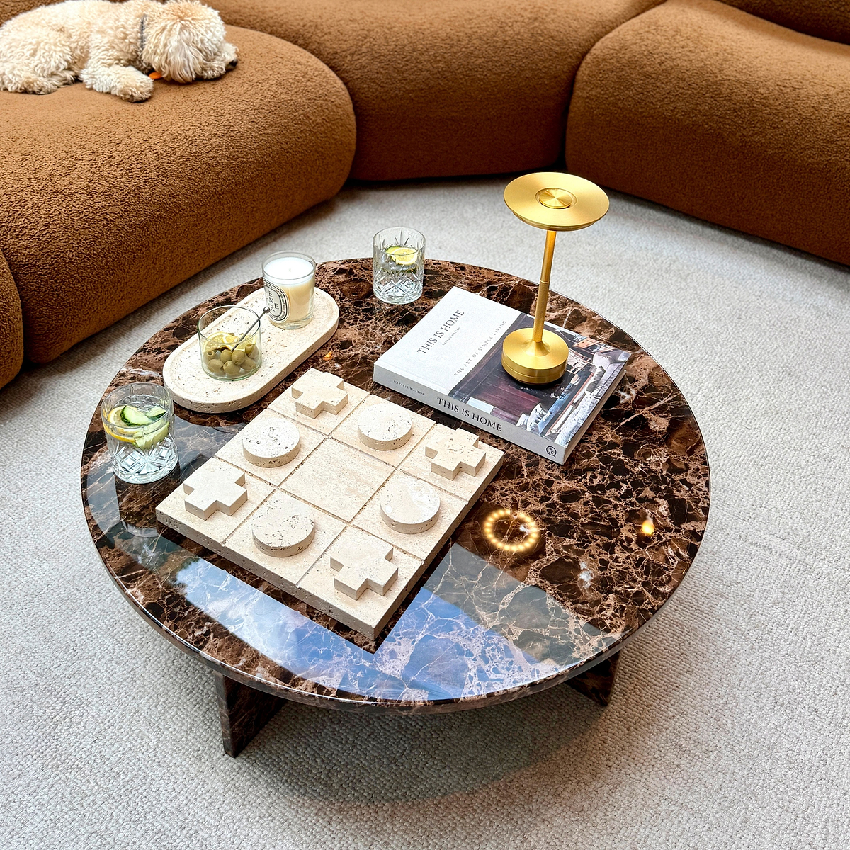 Ravello - Dark Emperador Round Premium Solid Marble Coffee Table