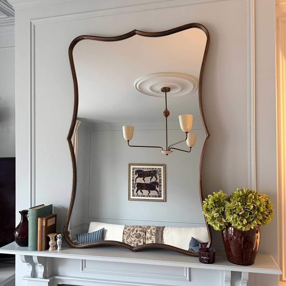 Elise - Antique Bronze Art Deco Metal Overmantle Mirror 120cm x 80cm