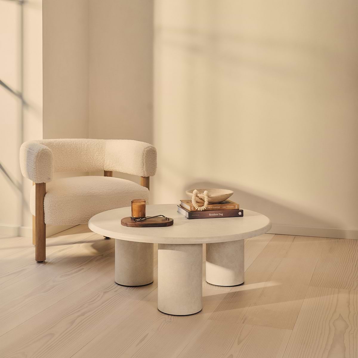 Alina - Concrete Round Large Wooden Coffee Table