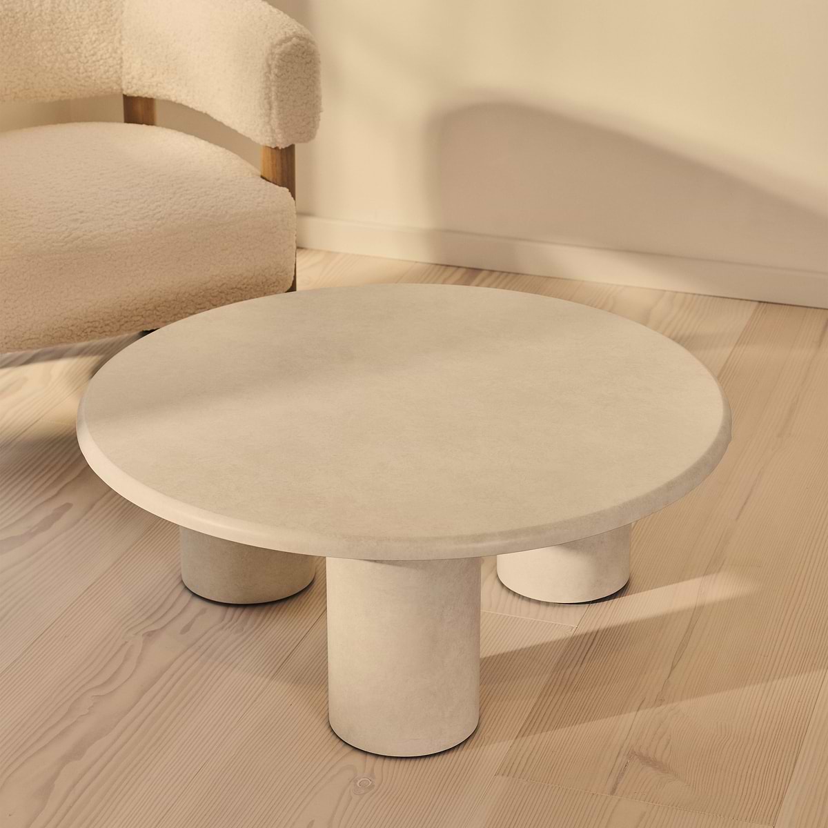 Alina - Concrete Round Large Wooden Coffee Table
