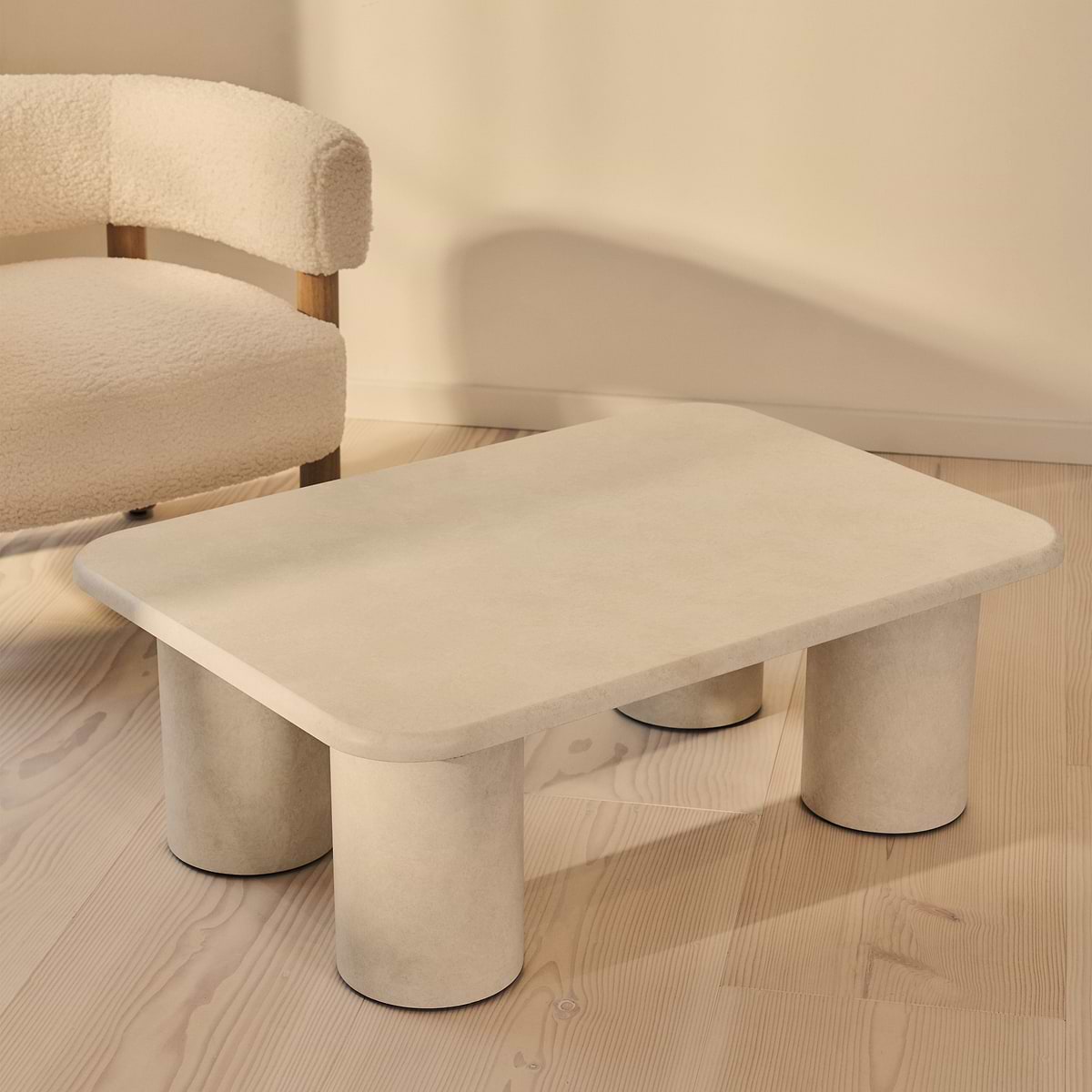 Alina - Concrete Rectangular Large Wooden Coffee Table