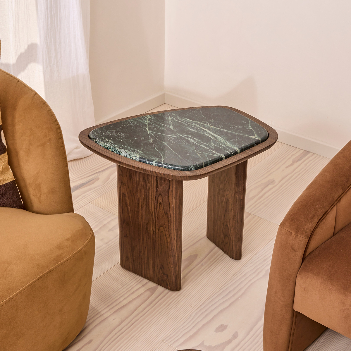 Belmont - Green Marble Irregular Dark Wood Side Table