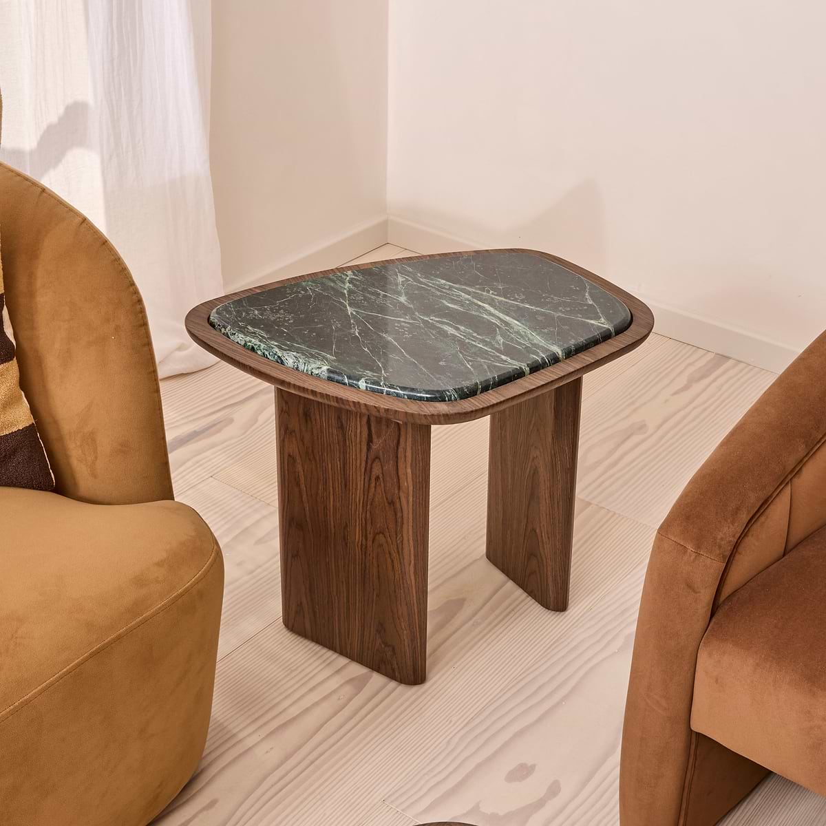 Belmont - Green Marble Irregular Dark Wood Side Table