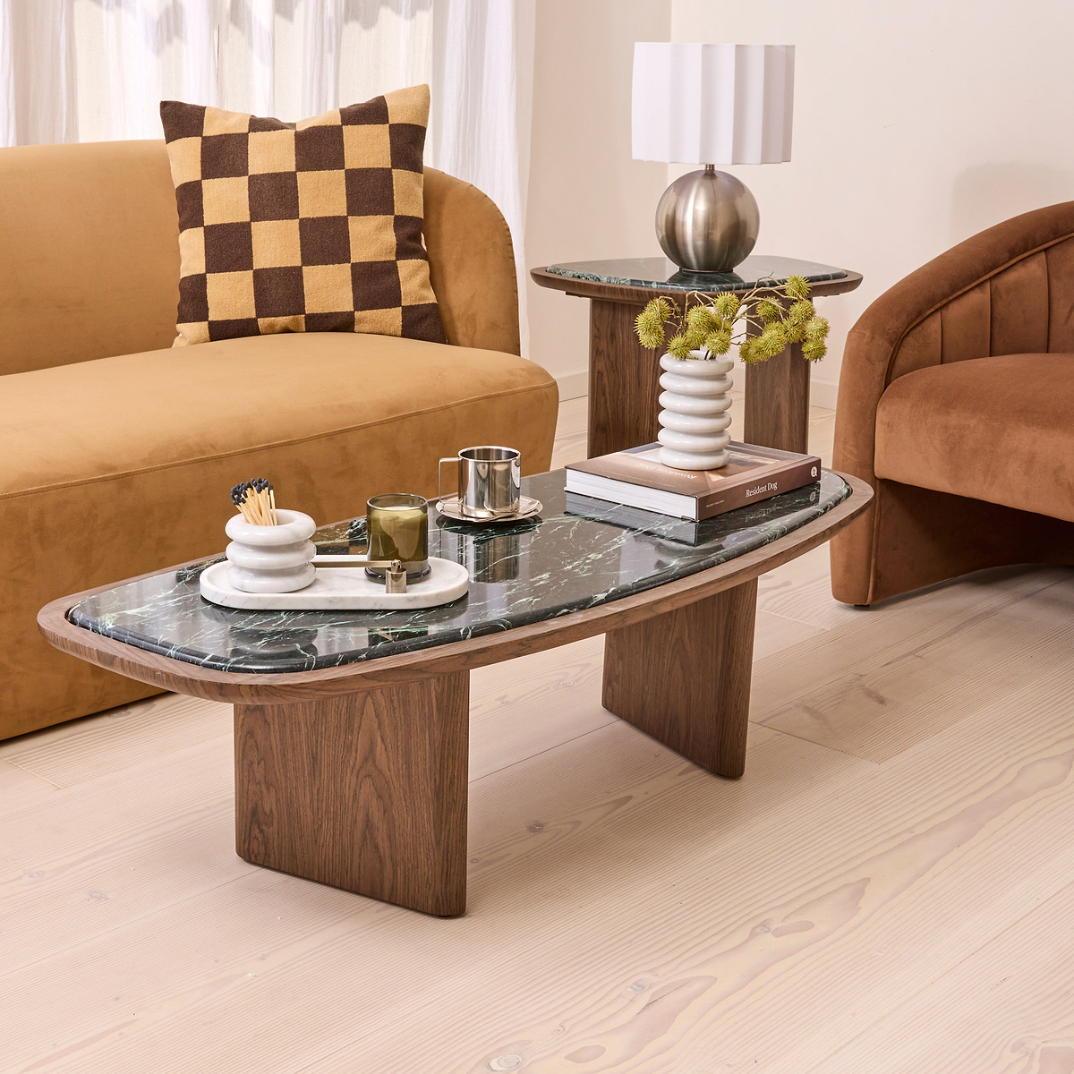 Belmont - Green Marble Irregular Dark Wood Extra Large Coffee Table