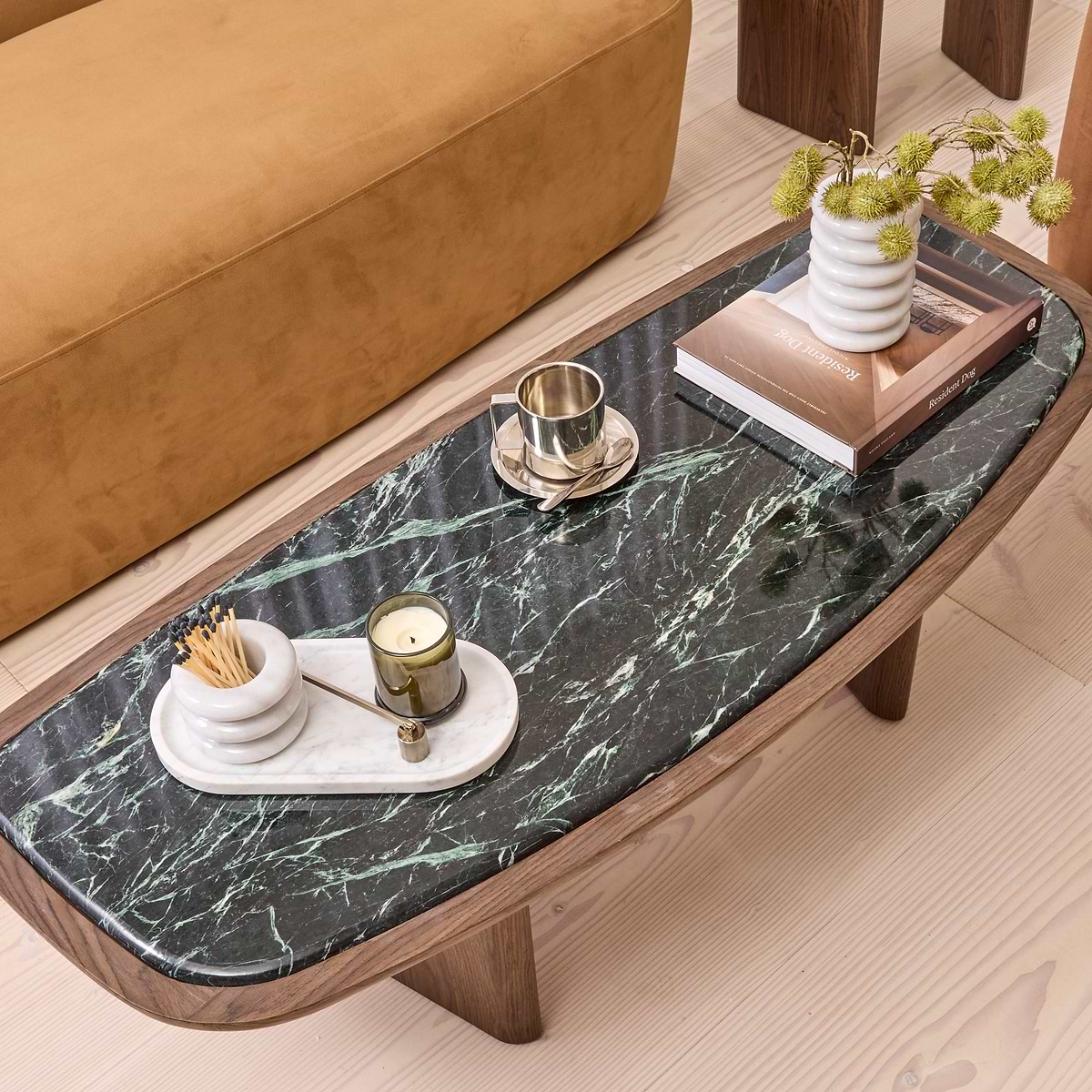 Belmont - Green Marble Irregular Dark Wood Extra Large Coffee Table