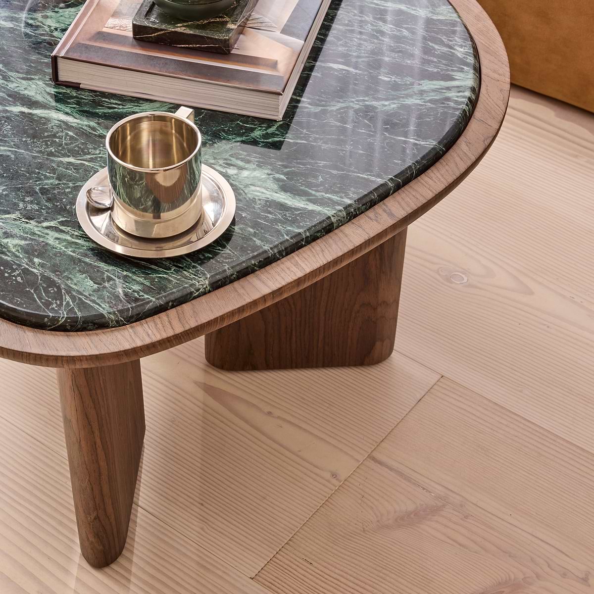 Belmont - Green Marble Irregular Dark Wood Coffee Table