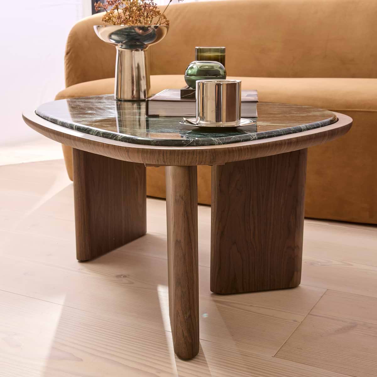Belmont - Green Marble Irregular Dark Wood Coffee Table