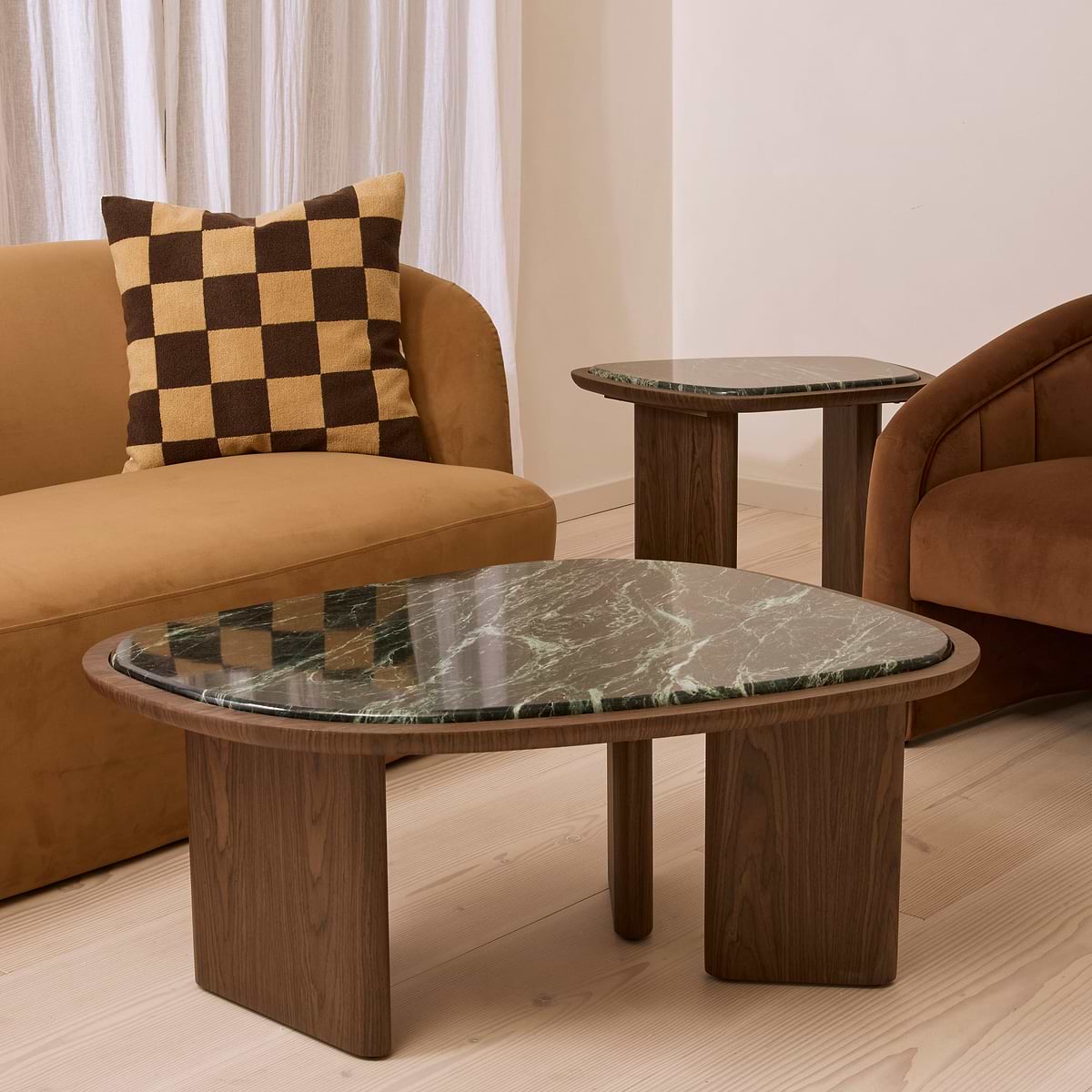Belmont - Green Marble Irregular Dark Wood Coffee Table