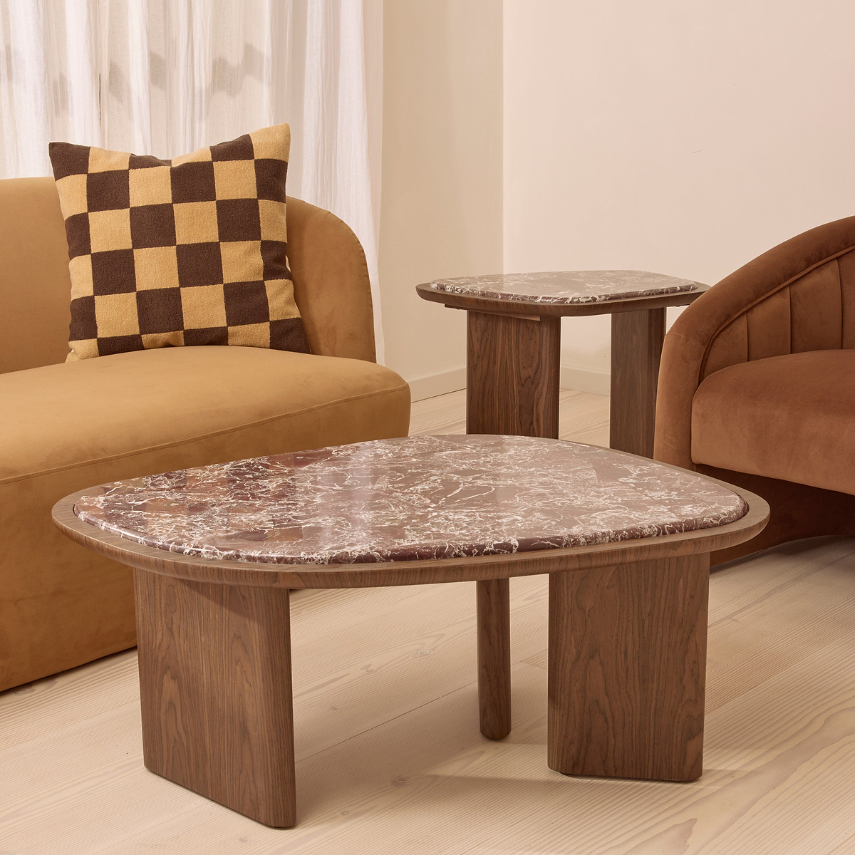 Belmont - Red Marble Irregular Dark Wood Coffee Table